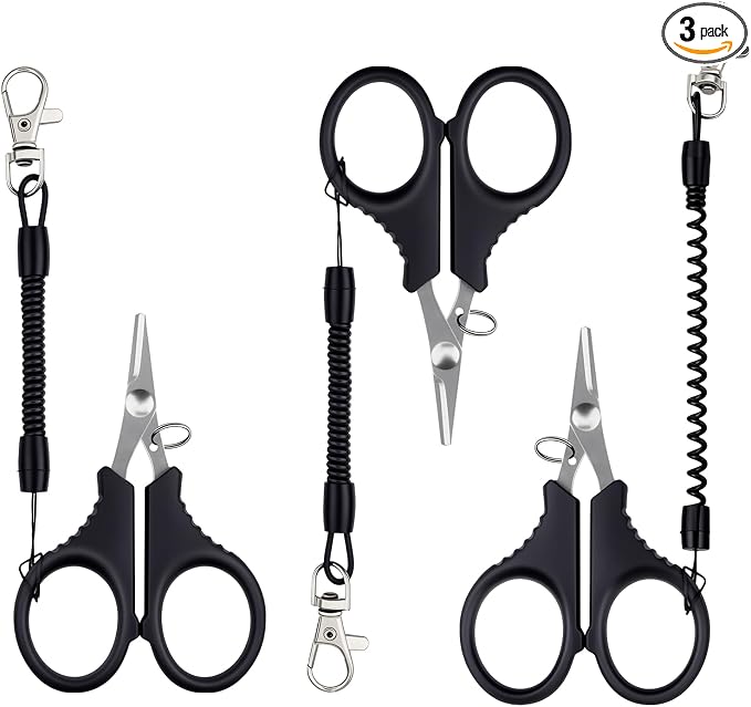 3 Pieces Fishing Scissors, Stainless Steel Fishing Line Cutter &braided Line Cutter, Cutters with Titanium Coating-Fishing with Hook and Retractable Coil Lanyards Fishing Accessories (Silver)