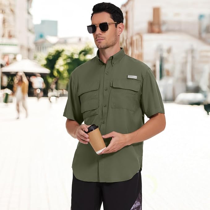 Bassdash UPF 50 Men’s Fishing Dress Shirt Button Down Woven Short Sleeve Outdoor