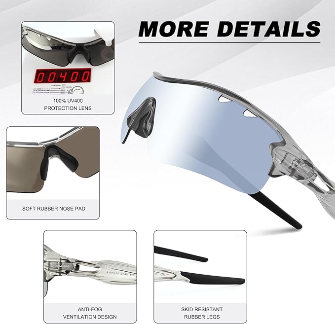BangLong Polarized Cycling Sunglasses for Men Women, 26g Sports Sunglasses with 5 Lenses for Running Fishing Baseball Driving