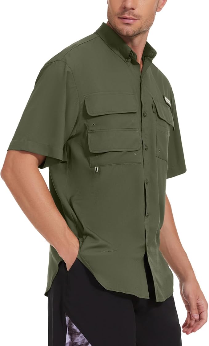 Bassdash UPF 50 Men’s Fishing Dress Shirt Button Down Woven Short Sleeve Outdoor