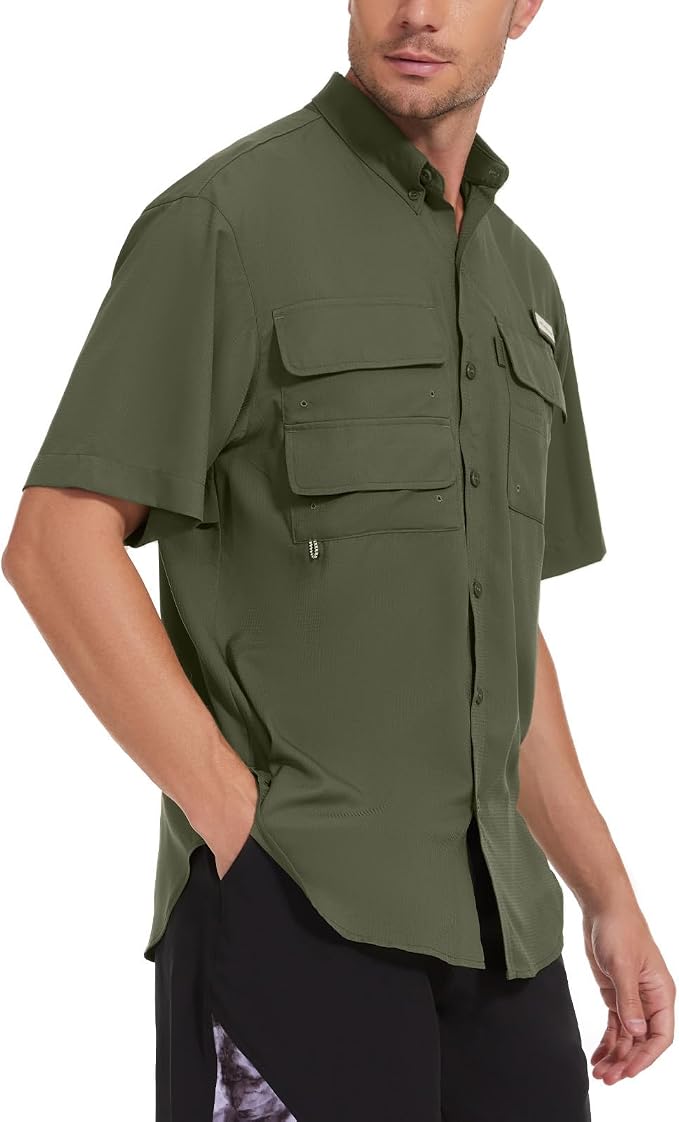 Bassdash UPF 50 Men’s Fishing Dress Shirt Button Down Woven Short Sleeve Outdoor