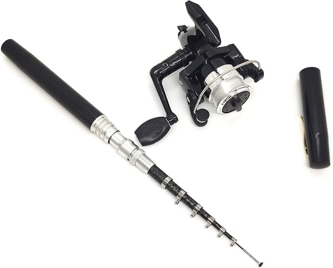 Portable Small Pen Fishing Rod Spinning Reel Combos, 38" 55" Compact Telescopic Fish Pole Kits for All Season Fishing in Rivers, Lakes, Ice, etc.
