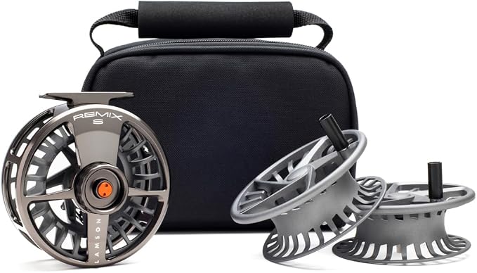 Lamson Remix S-Series Fly Reel 3-Pack (1 Reel & 2 spools with Carrying case) CNC machined Frame, Sealed Drag, 3/4/5/6/7/8/9/10 Weights