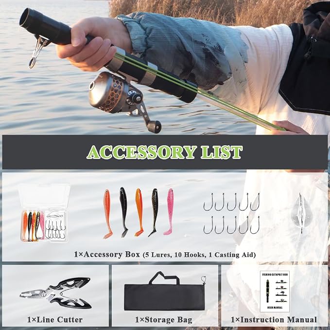SUFFUSE Fishing Catapult Rod, Portable Carbon Fiber Fishing Poles and Reels Combo for Projecting Lures, Compact Freshwater and Saltwater Fishing Gear for Anglers Traveling