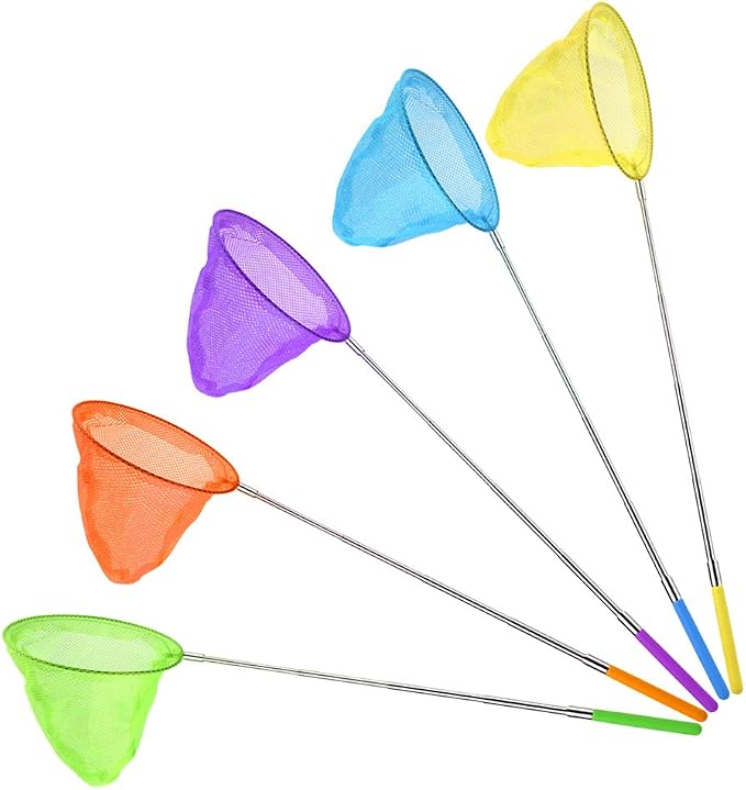 Coopay 5 Pack Telescopic Butterfly Nets Catching Insects Bugs Fishing Nets Great Outdoor Tools for Playing - Extendable 33 Inch, Colorful Outdoor Tools for Catching Fish Insect Ladybird (Multicolor)