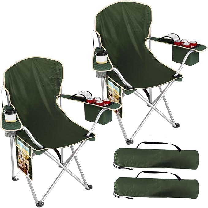 VTOY Folding Camping Chairs Durable 600D Oxford, Portable Outdoor Chair with Cooler Pouch, Cup Holder & Storage Pocket for Camping, Beach, Fishing
