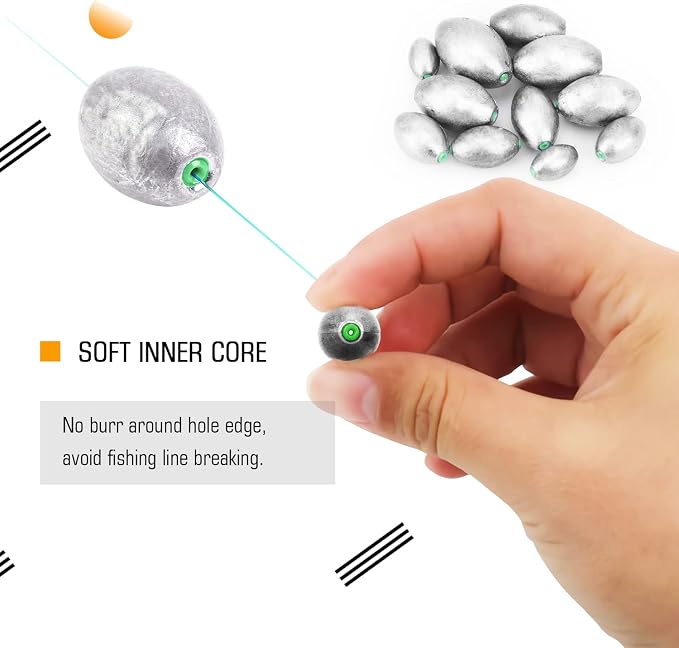 Atibin Removable Egg Lead Fishing Sinkers Saltwater Fishing Oval Sinkers Shot Drop Weight Sinker Set 1/10oz-10oz