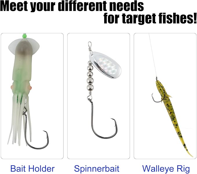 Dr.Fish 100 Pack Octopus Circle Hooks, Saltwater & Freshwater Fishing Hooks, #8-#10/0, Offset, Catfish, Tuna, Striper, Snapper, Bass Fishing