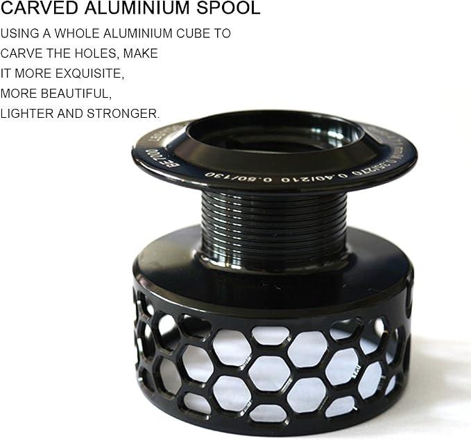 Fishdrops Spinning Fishing Reels 12+1BB Ultra Lightweight Carved Aluminum Spool Reels Affordable Smooth Spinning Reels