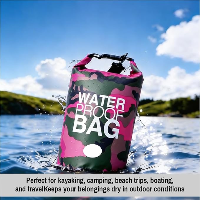 Waterproof Dry Bag Set of 3 (15L 20L 30L) - PVC Roll Top Dry Bags Waterproof - Backpack for Kayaking, Camping, Beach & Travel (Camouflage: light blue, pink, and yellow)