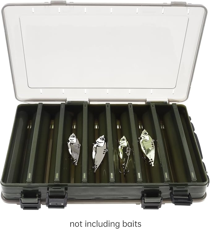 Double Sided 14 Compartments Fishing Tackle Boxes Fishing Lure Box Organizer, Fishing Bait Tackle Storage Case, Container Box for Jewelry Beads Earring Hook (Green)