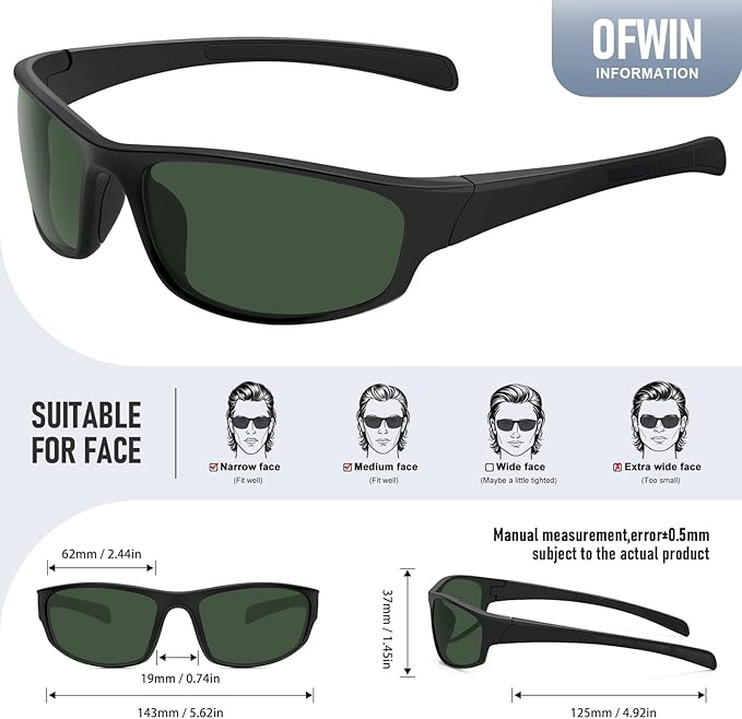 Sports Polarized Sunglasses for Men Women Wrap Around Sun Glasses Fishing Cycling Driving Running UV Protection