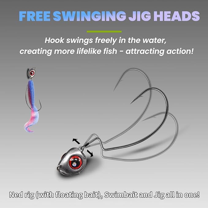 30PCS Swimbait Jig Head Pro Pack, Versatile Ned Rig & Texas Rig Weighted Hooks with Multiple Sizes (1/16 3/32 1/8 3/16 1/4 3/8 1/2oz) for Bass
