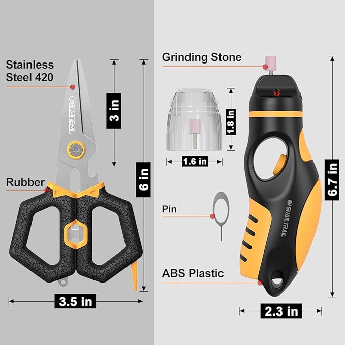 SNAIL TRAIL Fishing Line Stripper & 6" Scissors Kit, Built-in Electric Hook Sharpener, Portable Fish Braided Line Remover & Unwinding Tool, Reel Line Removal Equipment, Stripping Unwinder Gear for Men