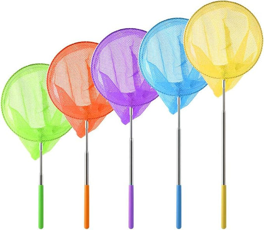 Coopay 5 Pack Telescopic Butterfly Nets Catching Insects Bugs Fishing Nets Great Outdoor Tools for Playing - Extendable 33 Inch, Colorful Outdoor Tools for Catching Fish Insect Ladybird (Multicolor)