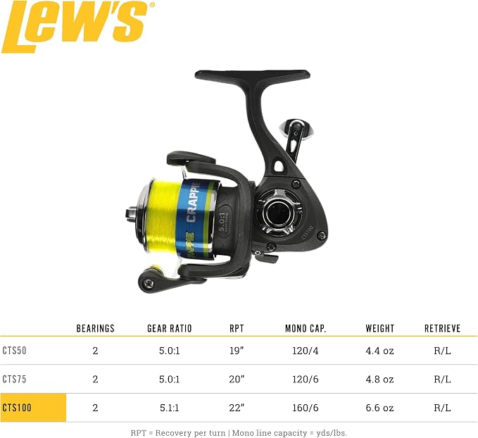 Lew's Crappie Thunder Spinning Fishing Reel, 2 Bearing System, Right or Left-Hand Retrieve, Crappie Thunder Green