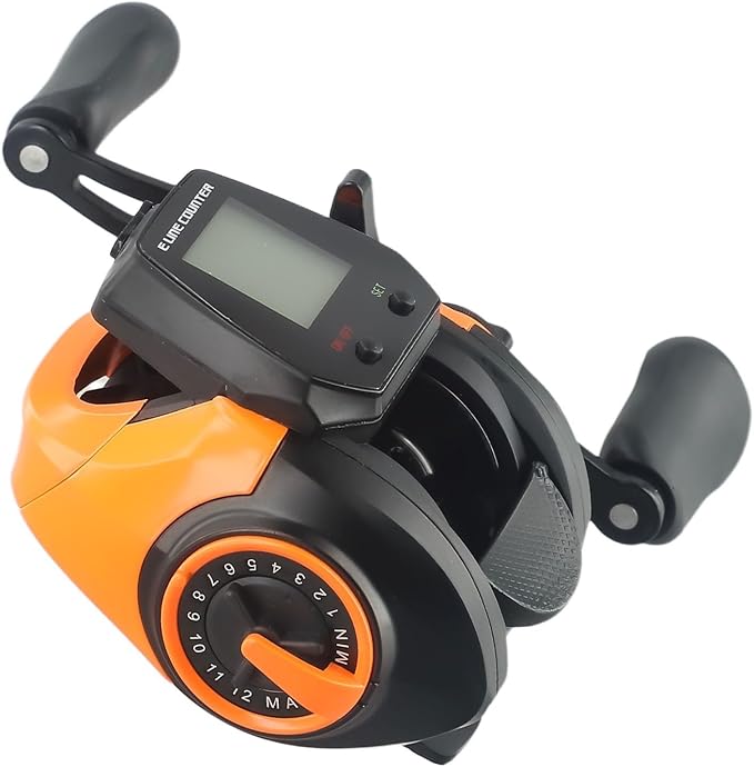Digital Baitcasting Fishing Reel with Bite Alarm and Line Counter, 7.2:1 High Speed Gear Ratio, USB Rechargeable, 0-12 Adjustable Braking System