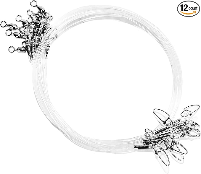 Fishing Fluorocarbon Leader with Swivel and Snaps ，Fluorocarbon Leader Connects Lures, Bait, or Connects Hooks for Saltwater & Freshwater Fishing, 12/24 Pcs