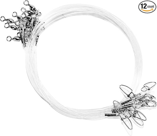 Fishing Fluorocarbon Leader with Swivel and Snaps ，Fluorocarbon Leader Connects Lures, Bait, or Connects Hooks for Saltwater & Freshwater Fishing, 12/24 Pcs