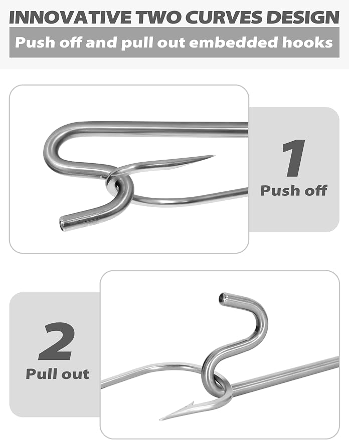 BLUEWING Fishing Hook Remover 12in/24in Stainless Steel Fish Dehooker Saltwater Push and Pull Dehooking Tool, Twist Resistance Design 1pc