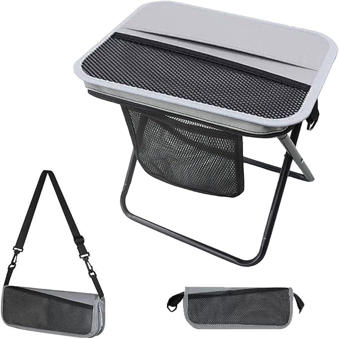 Portable Collapsible Stool, Large Camping Chair Supports 260 lbs, Adjustable Shoulder Strap Folding Stool, Ultralight Collapsible Stools with 3pcs storage bags for Hiking, Fishing, Outdoor (Gray)