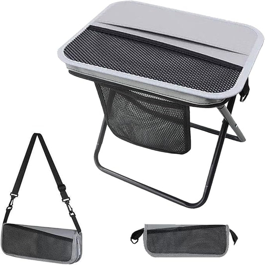 Portable Collapsible Stool, Large Camping Chair Supports 260 lbs, Adjustable Shoulder Strap Folding Stool, Ultralight Collapsible Stools with 3pcs storage bags for Hiking, Fishing, Outdoor (Gray)