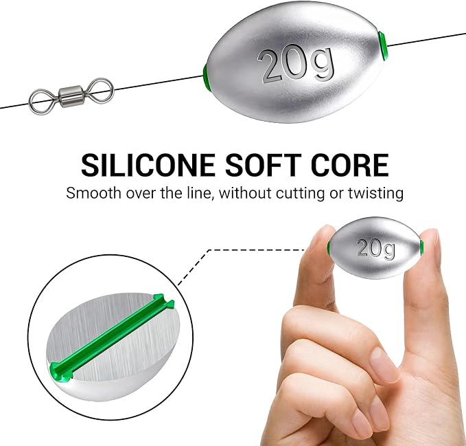 Fishing Egg Lead Sinkers Kit, 20pcs/25pcs Oval Shot Drop Weights Sinker for Bass Carp Catfish Saltwater Freshwater Casting Bottom Fishing Tackle (0.35oz/0.53oz/0.7/1oz)