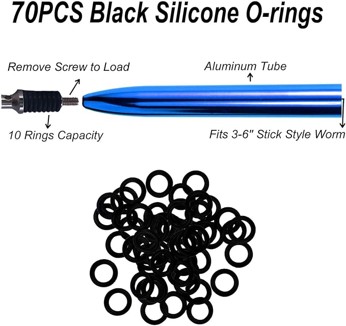 Wacky Rigging Tool, Fishing Bait Rigs, Wacky Rig Ring Tool with 70PCS Worm O-Rings, Wacky Worm Kit for Senko Neko Finesse Stick Soft Baits