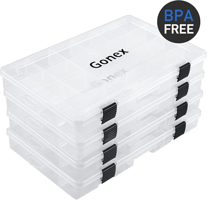 Gonex Fishing Tackle Boxes, 3600 3700 Tackle Trays with Adjustable Dividers, Clear Plastic Tackle Box Organizer Storage for Fishing Lure Bait Hook Jewelry Craft Beads Earring Container, 3 or 4 Packs