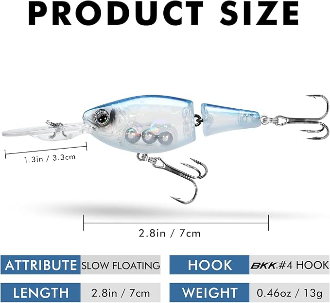 TRUSCEND Swimmax Easy Catch Fishing Lures with BKK Hooks, Wiggling, Vibrating, Rattling and Gurgling for More Bite, Heavy-Duty Dyneema Fiber Jointed Swimbaits for Bass, Trout, Walleye, Crappie, Pike