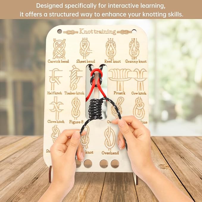 Learn Knot Training Board, 16 Knotting Methods for Beginners, Portable Knot Tying Book for Fishing, Backpacking, Hiking, Outdoor Survival, Camping, Knot-Tying-kit