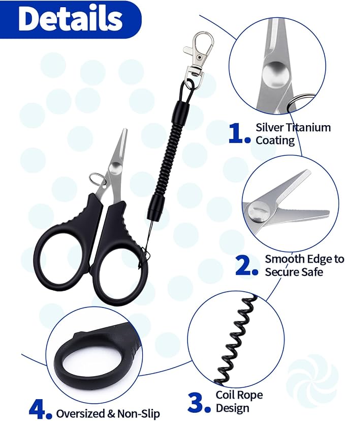 6 Pieces Fishing Scissors, Stainless Steel Fishing Line Cutter &braided Line Cutter, Cutters with Titanium Coating-Fishing with Hook and Retractable Coil Lanyards Fishing Accessories (Silver)