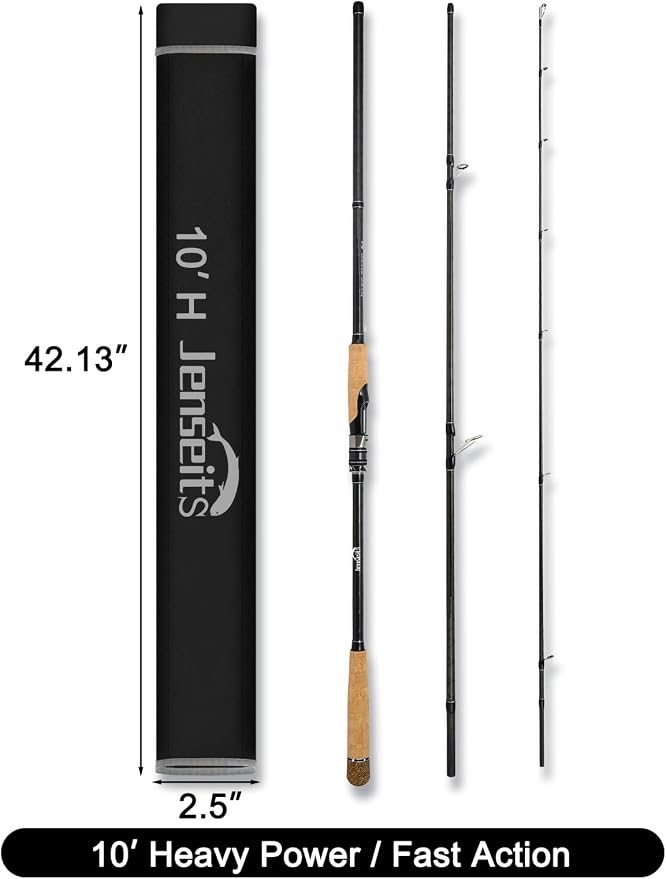 Jenseits Carbon Fiber Fishing Rod Series (6-12 Ft), Spinning & Casting Rods with Stainless Steel Ceramic Guides, Fast Action Fishing Pole for Bass, Trout, Walleye & Surf Fishing