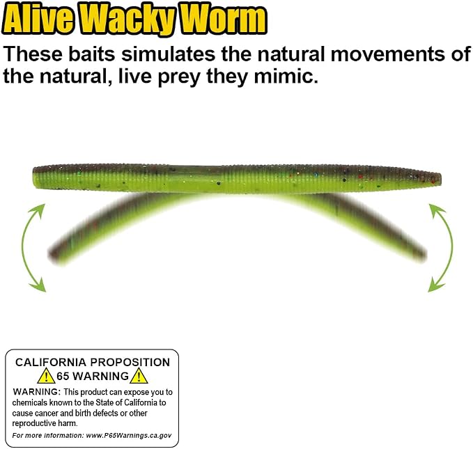 Wacky-Worms-Bass-Fishing-Lure-Kit-Wacky-Rig-Worms-Soft-Plastic-Stick-Baits3 4" 5" 6 inch