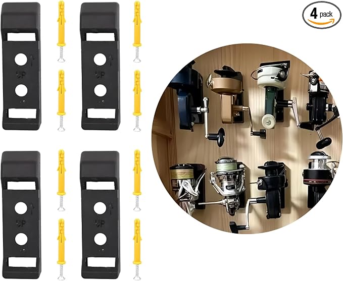 4 Pieces Fishing Reel Display Holder, Fishing Reel Wall Mount Rack, Display Stand Fishing Reel, Fish Gear Equipment Organization Storage Rack