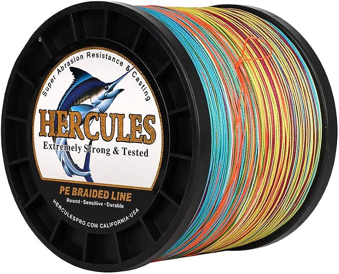 HERCULES Cost-Effective Super Cast 8 Strands Braided Fishing Line 10LB to 300LB Test for Salt-Water,109/328/547/1094 Yards(100M/300M/500M/1000M),Diam.#0.12MM-1.2MM,Hi-Grade Performance,Variety Colors