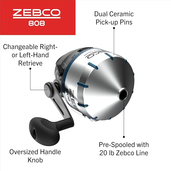 Zebco 808 Saltwater Spincast Reel and Fishing Rod Combo, 7-Foot 2-Piece Fishing Pole, Size 80 Reel, Changeable Right- or Left-Hand Retrieve, Pre-Spooled with 20-Pound Zebco Line, Black