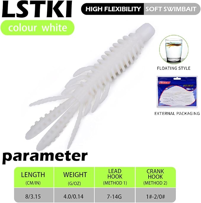 10 Pcs Soft Swimbait Lures, 6.4cm/2.5in Shrimp Shape Soft Plastic Fishing Lures Kit, Bass Fishing Lure Swim Baits with 5 Color, for Fishing Trout, Crappie, Bass, Redfish, Freshwater, Saltwater