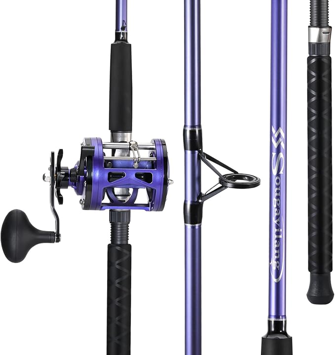 Sougayilang Trolling Fishing Rod Reel Combo - Heavy Duty Inshore/Catfish Rod with 4000 Size Reel, 2-Piece Saltwater Combo for Big Game Fish- 7'0"