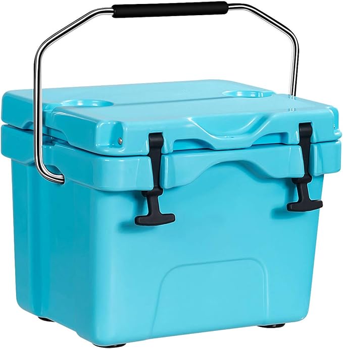 Goplus 16 Quart Cooler, 24-Can Capacity Ice Chest with 2 Cup Holders, 3-5 Days Ice Retention, Portable Insulated Ice Box for Camping, Fishing Outdoor Activities