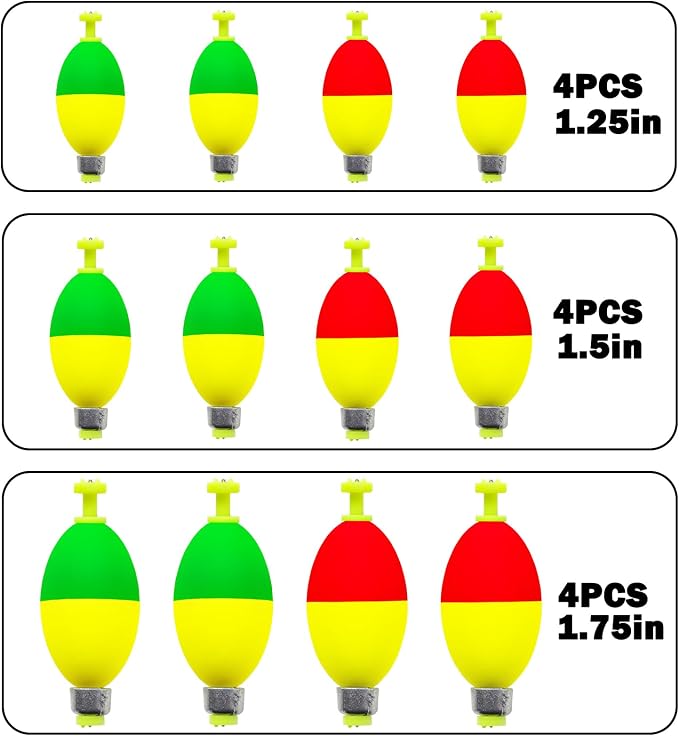 12 Pcs Fishing Bobbers Floats,Snap-on Fishing Bobber Fishing Float Corks Weighted Bobbers for Fishing Crappie Panfish Bluegill Trout