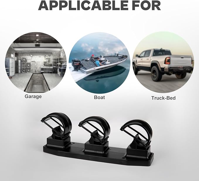 VEYWANE Fishing Rod Racks for Boat/Wall/Truck Bed, 3-Poles Storage Holders with Rubber Band Clips