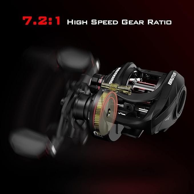 KastKing Brutus Baitcasting Fishing Reel, Graphite Frame, 7.2:1 Gear Ratio, 5+1 Shielded Stainless-Steel Ball Bearings,10 Button Magnetic Braking System, 17.6LB Carbon Fiber Drag, Aluminum Handle
