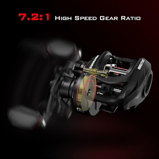 KastKing Brutus Baitcasting Fishing Reel, Graphite Frame, 7.2:1 Gear Ratio, 5+1 Shielded Stainless-Steel Ball Bearings,10 Button Magnetic Braking System, 17.6LB Carbon Fiber Drag, Aluminum Handle