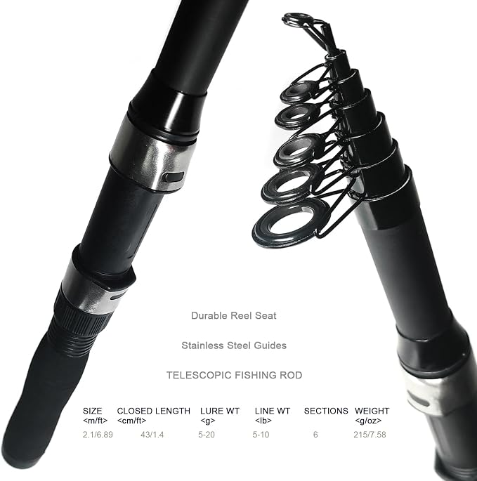 Fishing Rod Reel Combos, 2.1m/6.89ft Telescopic Fishing Poles and Spinning Reels Set Sea Saltwater Freshwater Ice Bass Fishing Tackle Gear Set Fishing Rods Kit