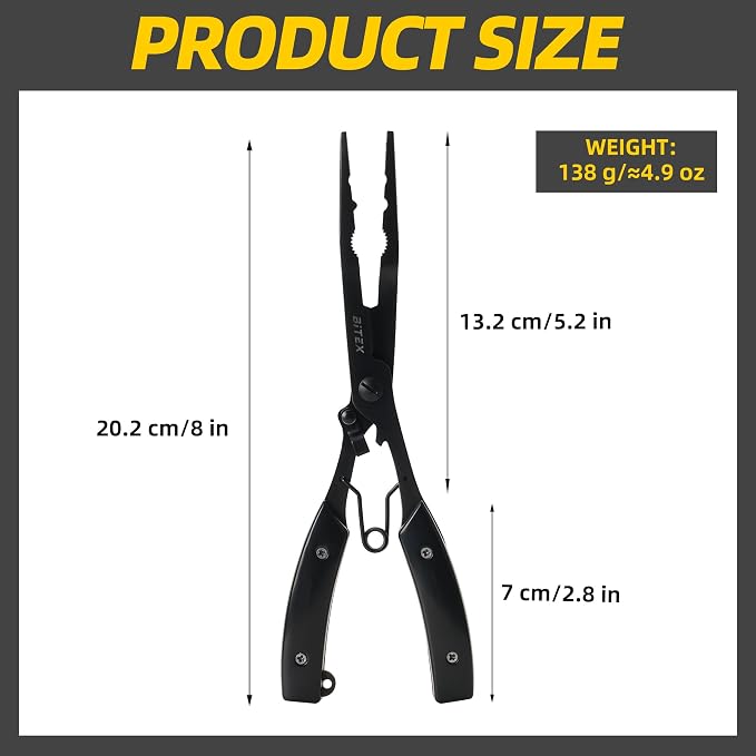 BiteX Saltwater Long Nose Fishing Pliers with Braid Cutter & Hook Remover | Titanium-Coated Stainless Steel, Extended Reach, Better Control, Deep-Set Hook Remover, One-Hand Operation, Lanyard & Sheath