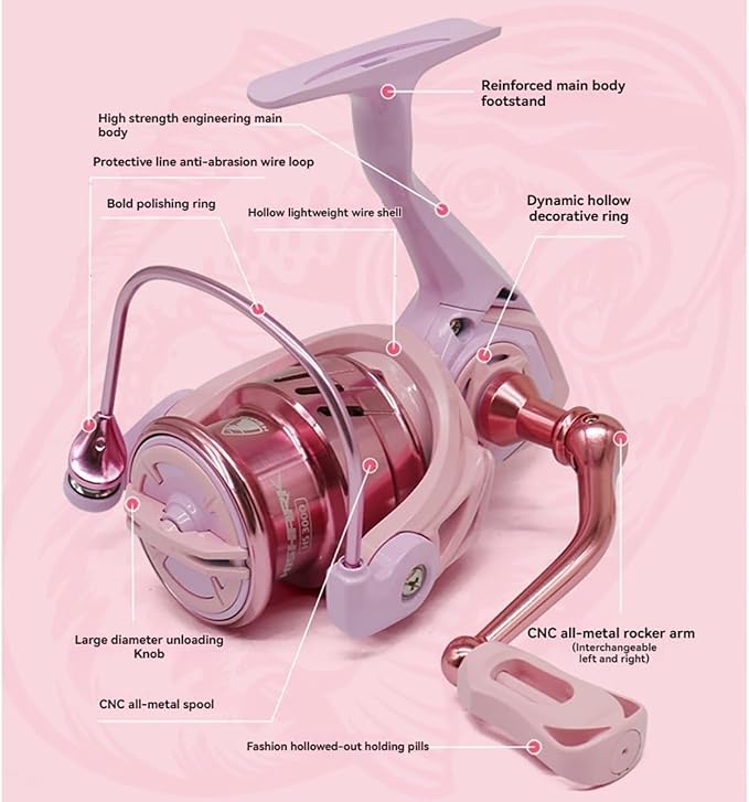 Pink Macaron Fishing Reel, Metal Waterproof Lightweight Fishing Reel - HPCR Rolling Bearings for Smooth Operation