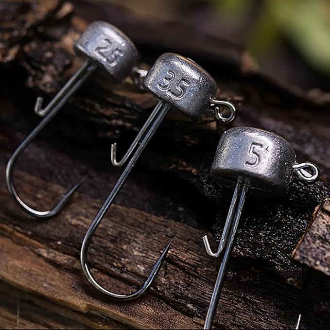 Kmucutie Ned Rig Jig Heads, 20 Pieces Finesse Mushroom Jig Hooks Kit for Bass Fishing 3/32,1/8,3/16,1/4,5/14 OZ,