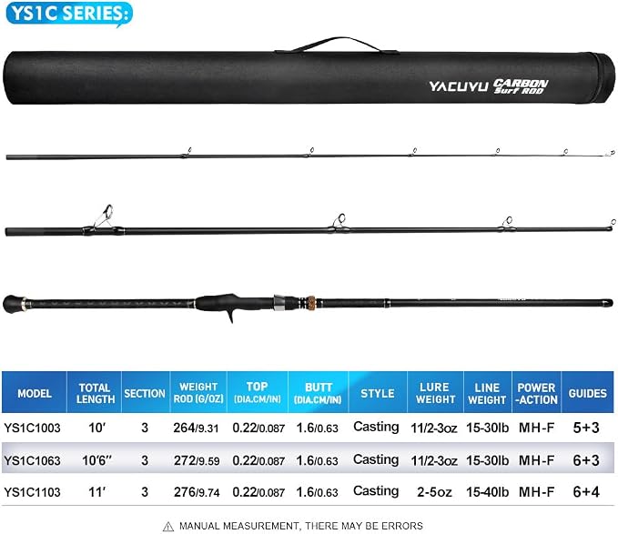 PROBEROS Surf Fishing Rod - Casting Spinning Fishing Rods with Tube(Case) 3 Piece 9'/10'/11'/12' Carbon Saltwater Travel Surf Spinning Rods