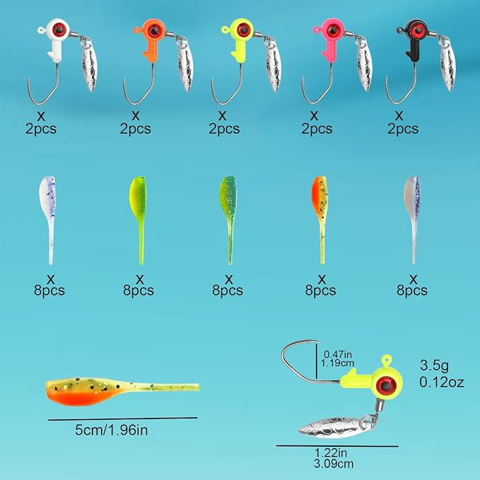 50pc Crappie Jigs Lure Set - 2in Bait, Jig Heads & Hooks for Versatile Fishing